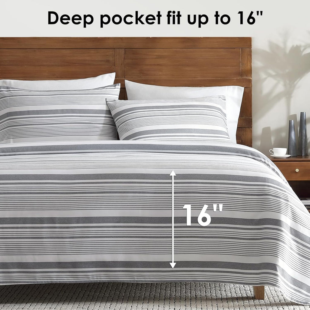 Wrinkle-Resistant Home 3-Piece Twin Microfiber Classic Stripe Bed Sheet Set, Super Soft, Breathable Stripe Bedding with 16 inches Deep ... - Cooling Hotel Quality Bedding Sheets and Pillowcases Detail