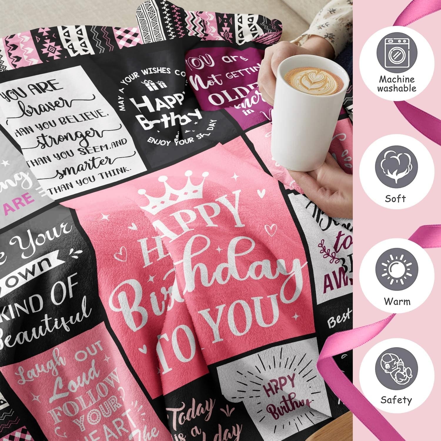 Lightweight Warm Birthday Gifts for Women Girls Throw Blanket, Happy Birthday Decorations for Women, Gifts for Women Birthday Unique, ... - Lightweight Plush Warm Blanket for All Seasons Detail