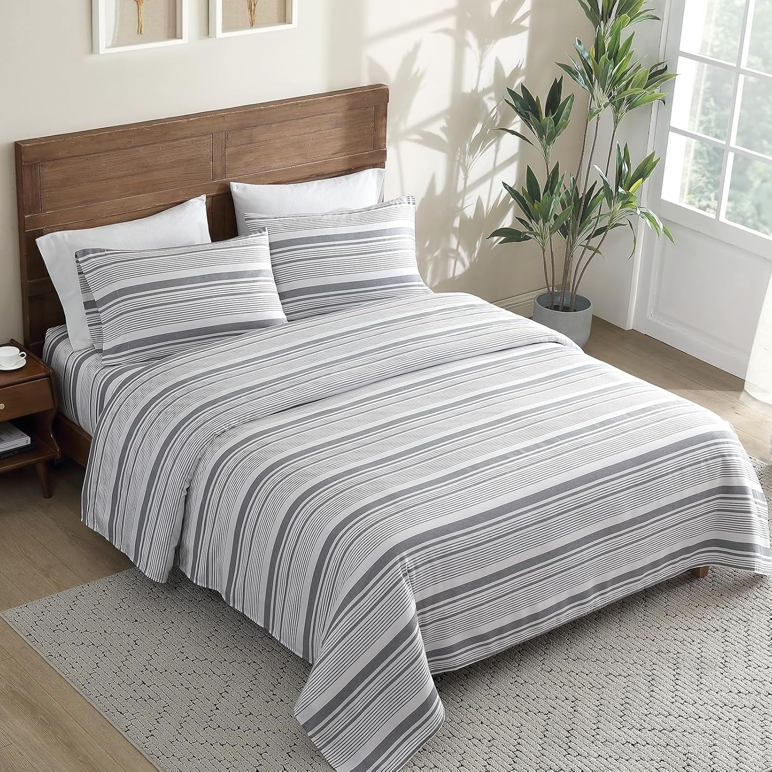 Wrinkle-Resistant Home 3-Piece Twin Microfiber Classic Stripe Bed Sheet Set, Super Soft, Breathable Stripe Bedding with 16 inches Deep ... - Cooling Hotel Quality Bedding Sheets and Pillowcases Detail