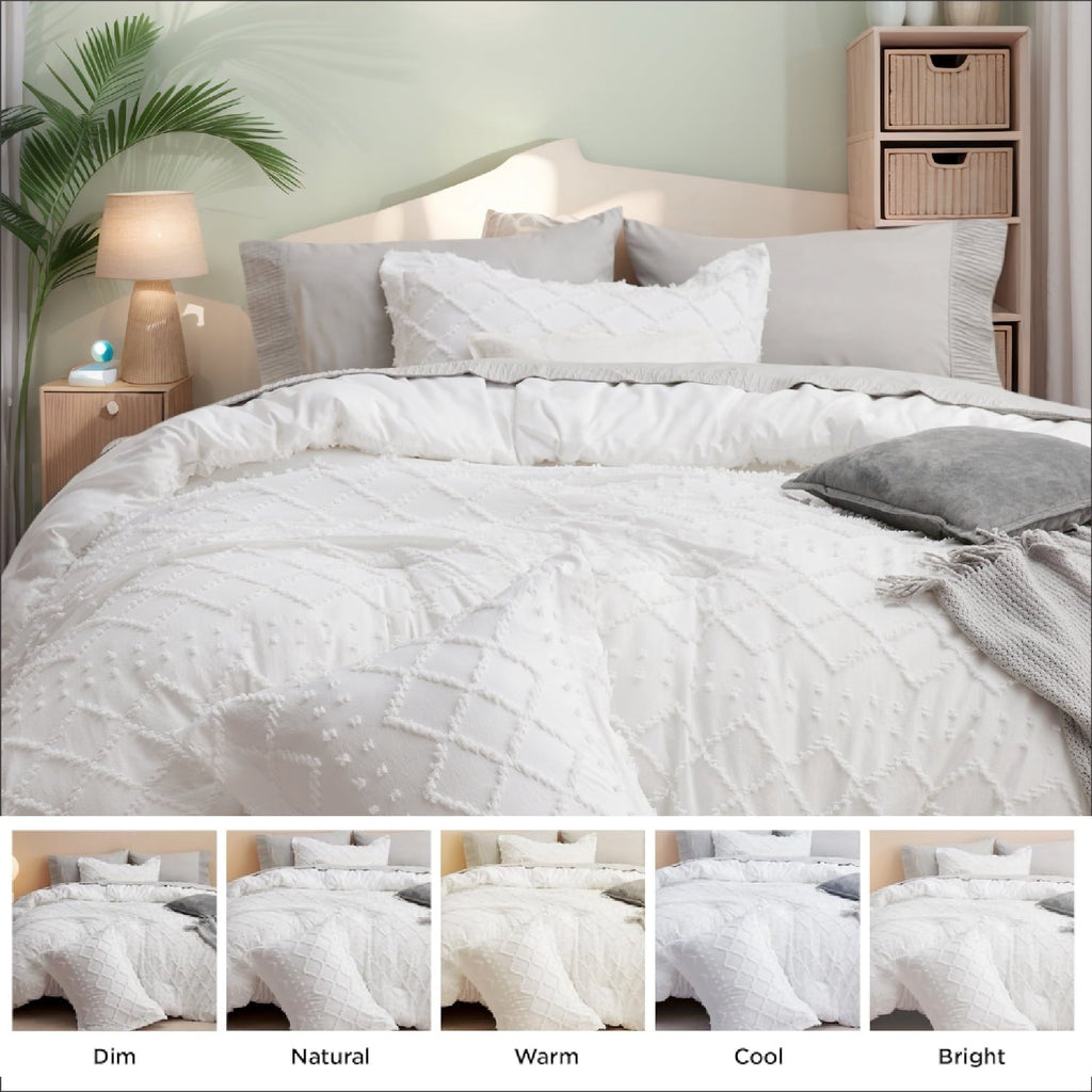 Luxurious Quilted Queen Comforter Set, Boho Tufted Shabby Chic Bedding Comforter Set, 3 Pieces Farmhouse Bed Set for All Seasons, White... - Hypoallergenic Ultra-Fluffy Quilt for Winter Detail