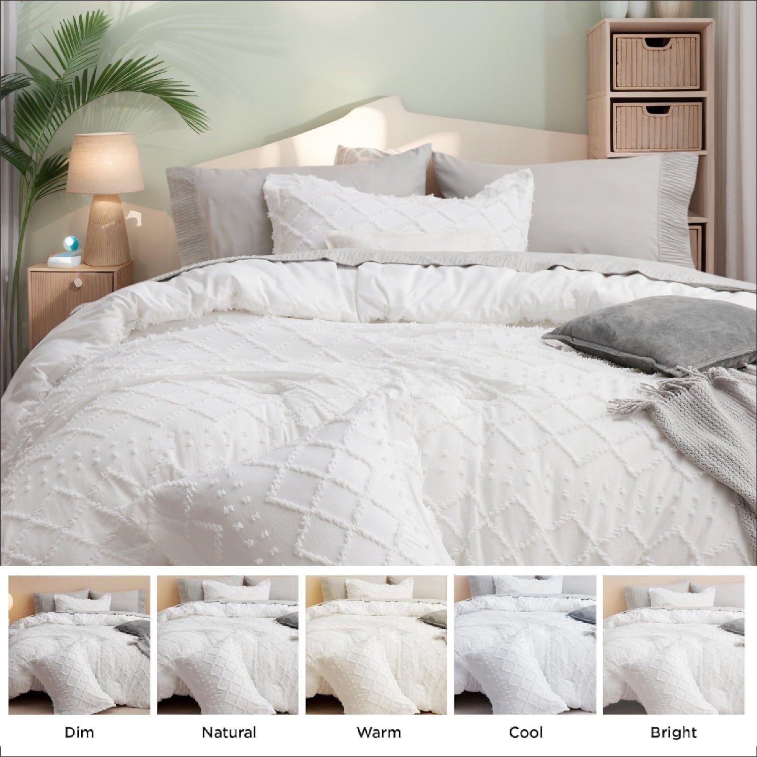 Luxurious Quilted Queen Comforter Set, Boho Tufted Shabby Chic Bedding Comforter Set, 3 Pieces Farmhouse Bed Set for All Seasons, White... - Hypoallergenic Ultra-Fluffy Quilt for Winter Detail