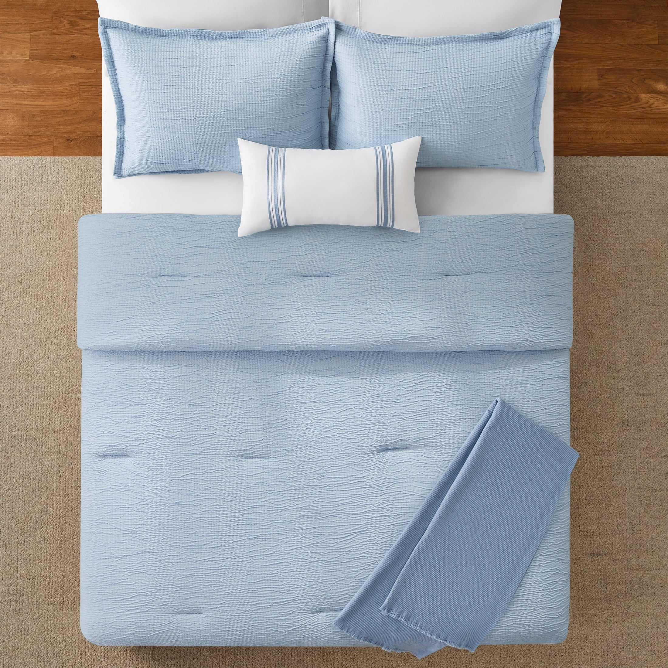 All-Season Full/Queen Comforter Set, All-Season, 5-Piece, Blue Matelasse Tonal Stripe - Cloud-Like Soft Lightweight Bed Comforter Detail