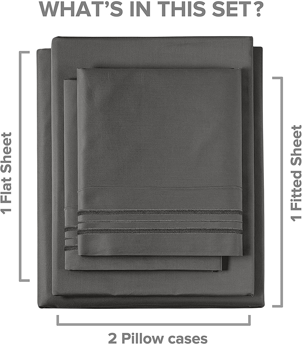 Wrinkle-Resistant 4-Piece Extra Deep Pocket Sheet Set - Full Size Breathable & Cooling Bed Sheets Fits 18"-24" Mattresses, Gray - Premium Ultra-Soft Pillowcase Pair for Sleeping Detail