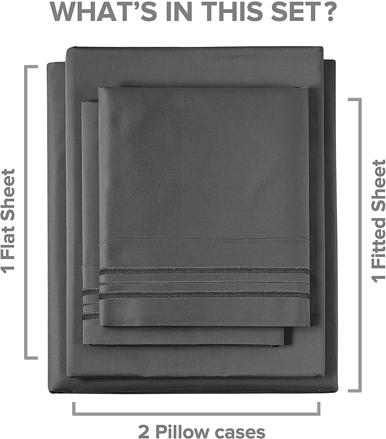 Wrinkle-Resistant 4-Piece Extra Deep Pocket Sheet Set - Full Size Breathable & Cooling Bed Sheets Fits 18"-24" Mattresses, Gray - Premium Ultra-Soft Pillowcase Pair for Sleeping Detail