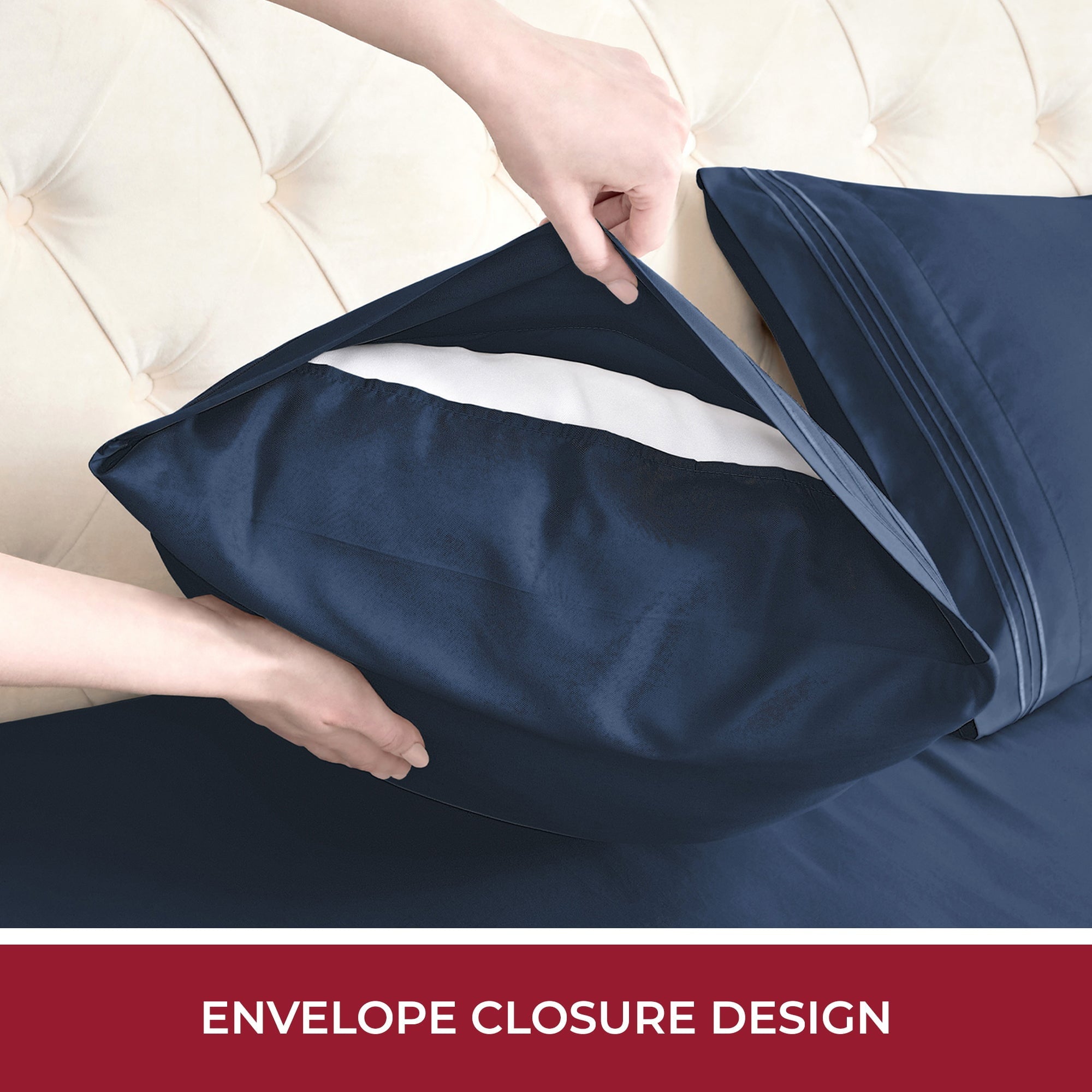 Cooling Sateen RV Sheets Queen Size Bed Set, Microfiber RV Bunk Bed Sheets, Short Queen, Navy Blue - Cooling Hotel Quality Bedding Sheets and Pillowcases Detail