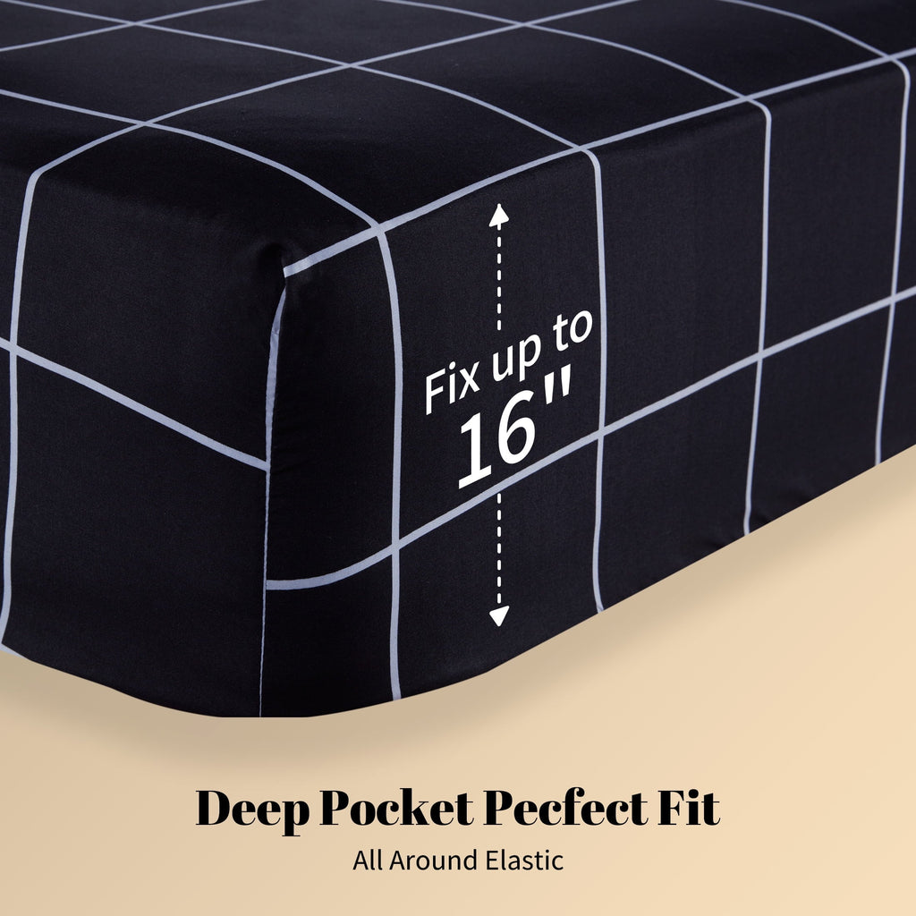 Premium Egyptian Cotton Full Bed Sheet Set, 4 Pieces Breathable & Super Soft, Easy Care Printed Microfiber with Deep Pocket & Envelope Closur... - Breathable Egyptian Cotton Flat & Fitted Sheets Detail