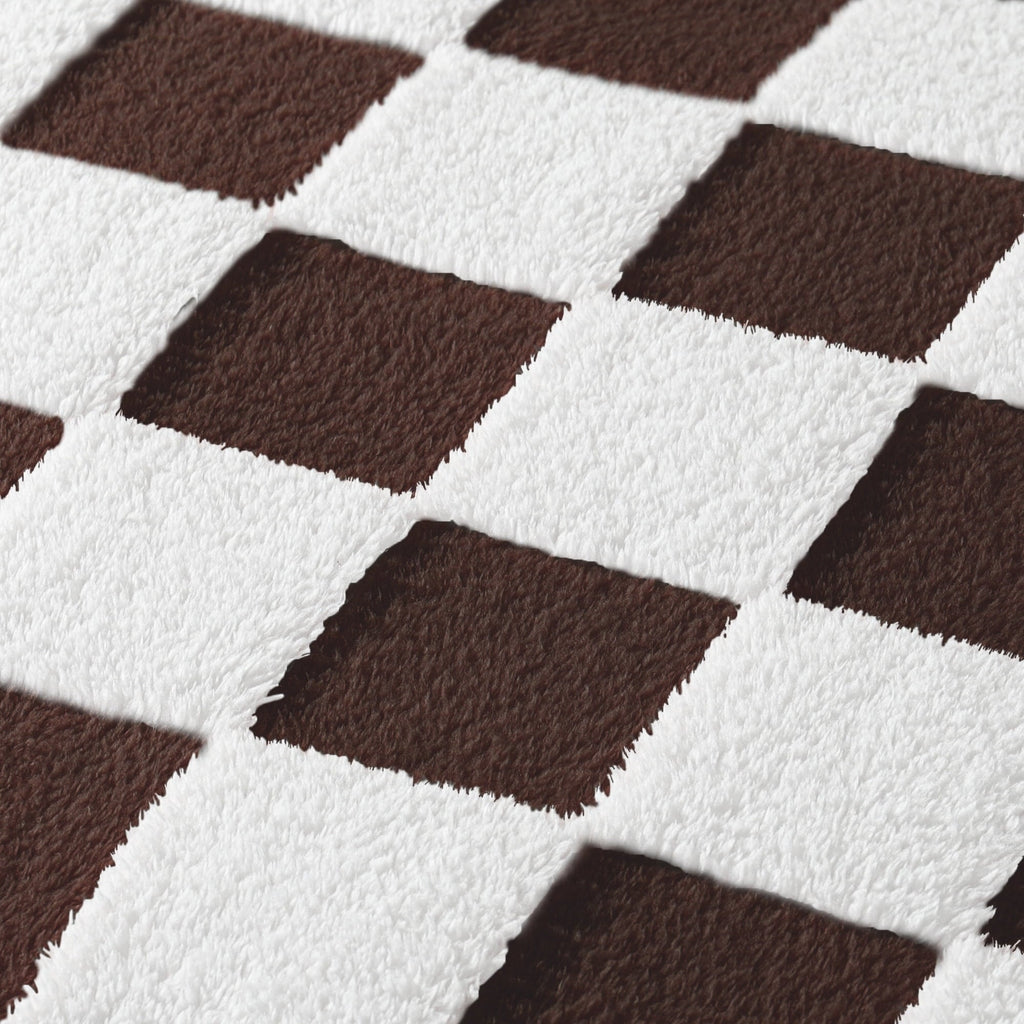 Decorative Knitted Checkered Throw Blanket, Super Soft and Warm Fluffy Fleece Blanket for Couch, Sofa, Bed, Cute Plaid Pattern, Coffee, ... - Super Soft Reversible Sherpa Flannel Blanket Detail