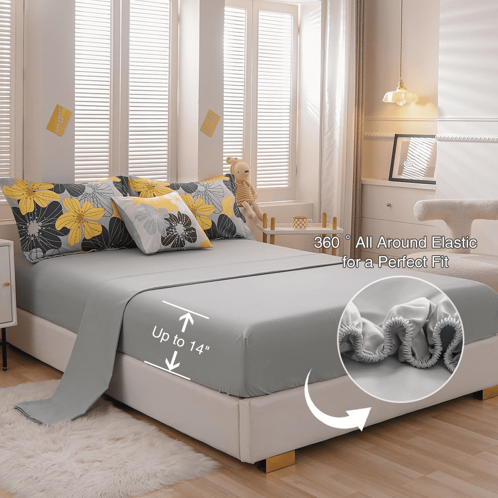 Heavyweight Warmth Yellow Floral Comforter Set Queen Flower Bed Set Adult Soft Botanical Boho Bedding Set - Cloud-Like Soft Lightweight Bed Comforter Detail