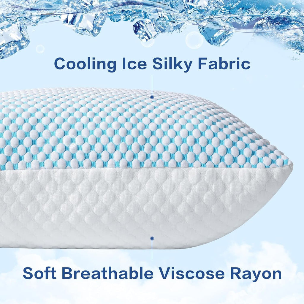 Ergonomic Memory Foam 2 Pack Cooling Pillow for Sleeping, Memory Foam Pillows Cool Bed Pillows Hotel Reversible Pillow with Washable Remova... - Orthopedic Shredded Foam Bed Pillow Set Detail