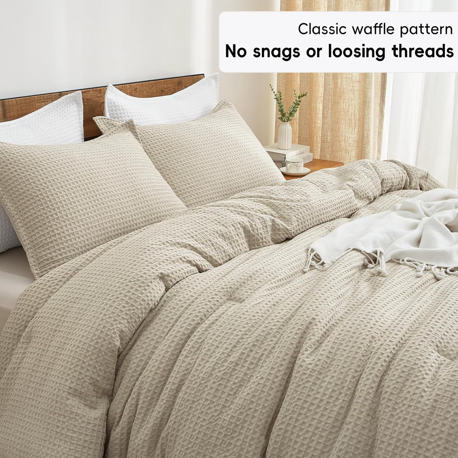 Heavyweight Warmth 3-Piece Waffle Weave Comforter Set Queen Size, Lightweight Comfy Bedding Set for All Season, Ultra Soft Textured 1 Co... - All-Season Down Alternative Comforter Insert Detail