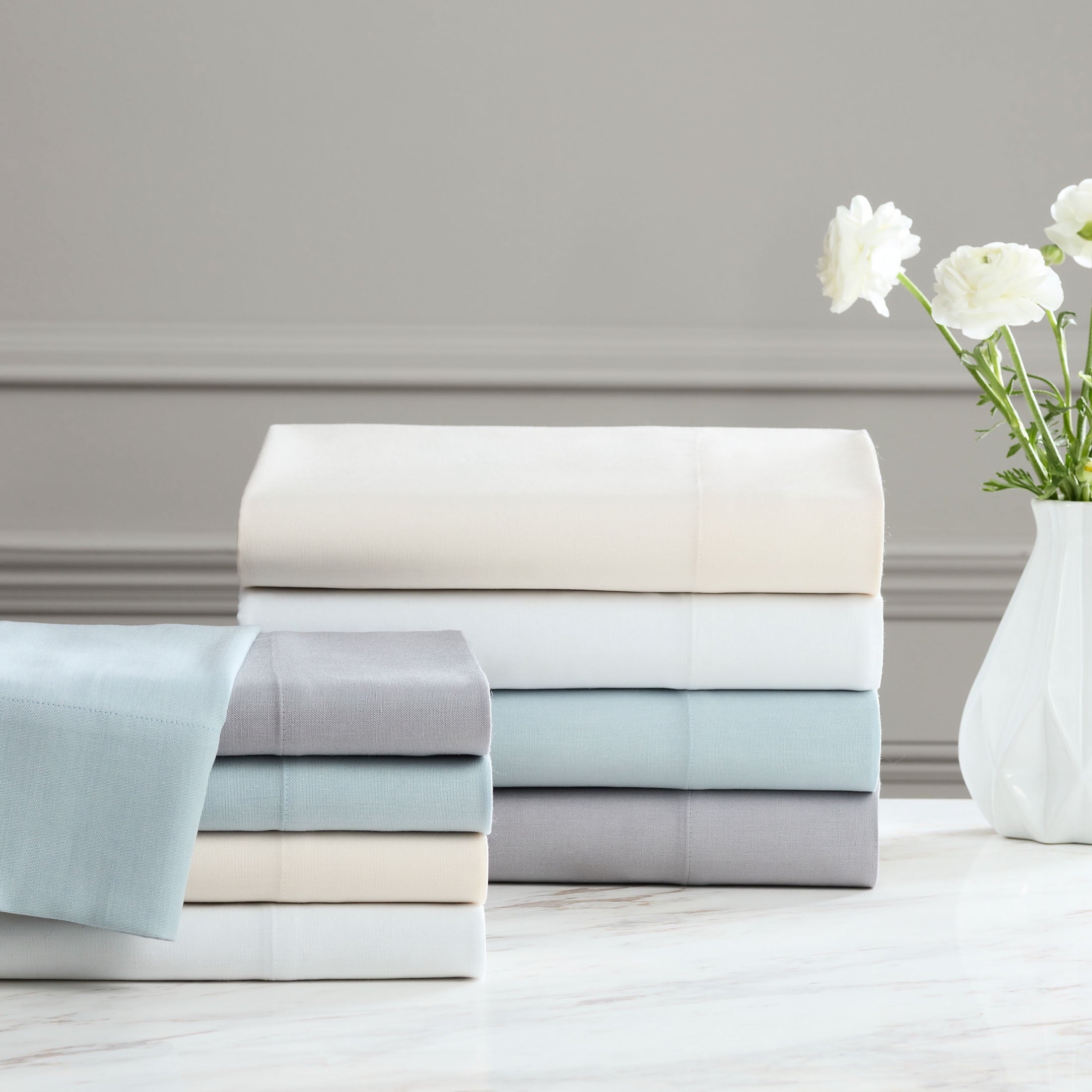 Breathable Luxury 4-Piece White Lyocell & Linen Blend Percale Bed Sheet Set, Queen - Premium Ultra-Soft Pillowcase Pair for Sleeping Detail