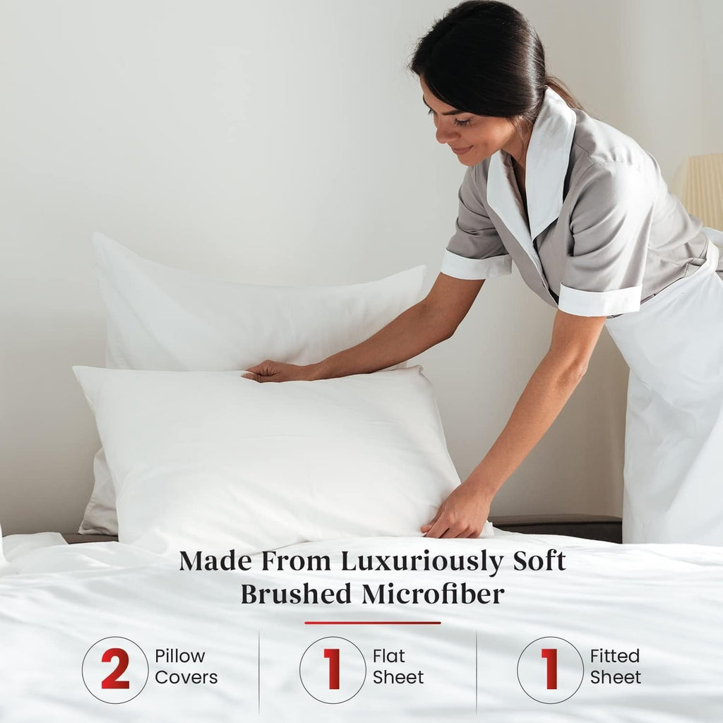 Premium Egyptian Cotton Sheet Set of 4, 16-inch Deep Pocket - Microfiber Bed Sheets, White - Premium Ultra-Soft Pillowcase Pair for Sleeping Detail