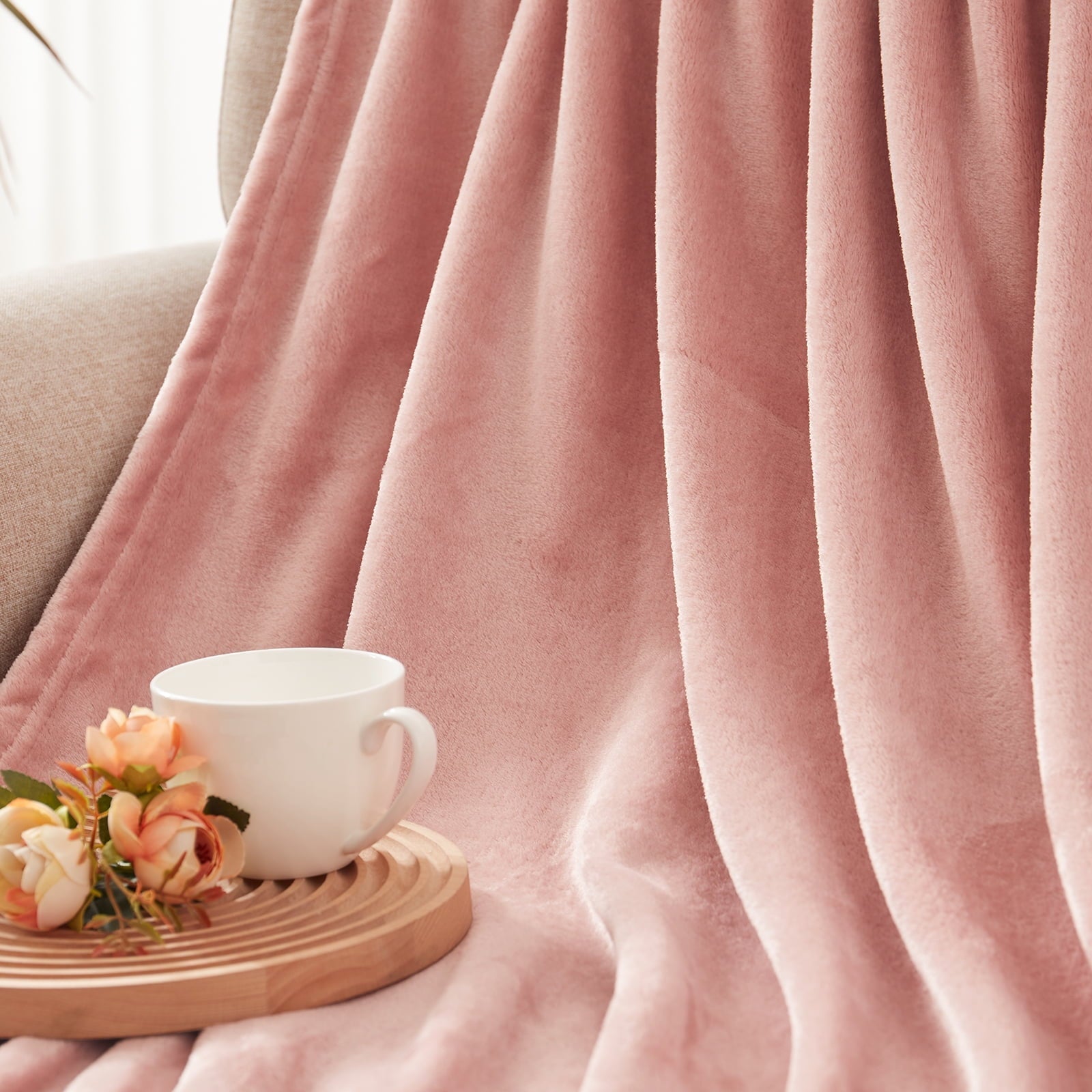 Decorative Knitted Large Flannel Fleece Velvet Plush Throw Blanket - 50" x 70" (Pink) - Cozy Fleece Throw Blanket for Couch & Bed Detail