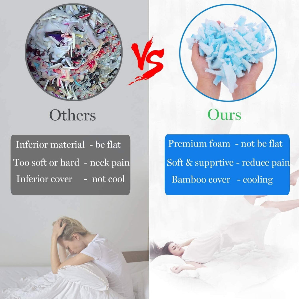 Fluffy Shredded Cooling Bed Pillows Queen Size Set of 2, Shredded Memory Foam Pillows for Sleeping 2 Pack, Adjustable Soft Firm Pillo... - Decorative Throw Pillow Cushion for Sofa & Bed Detail