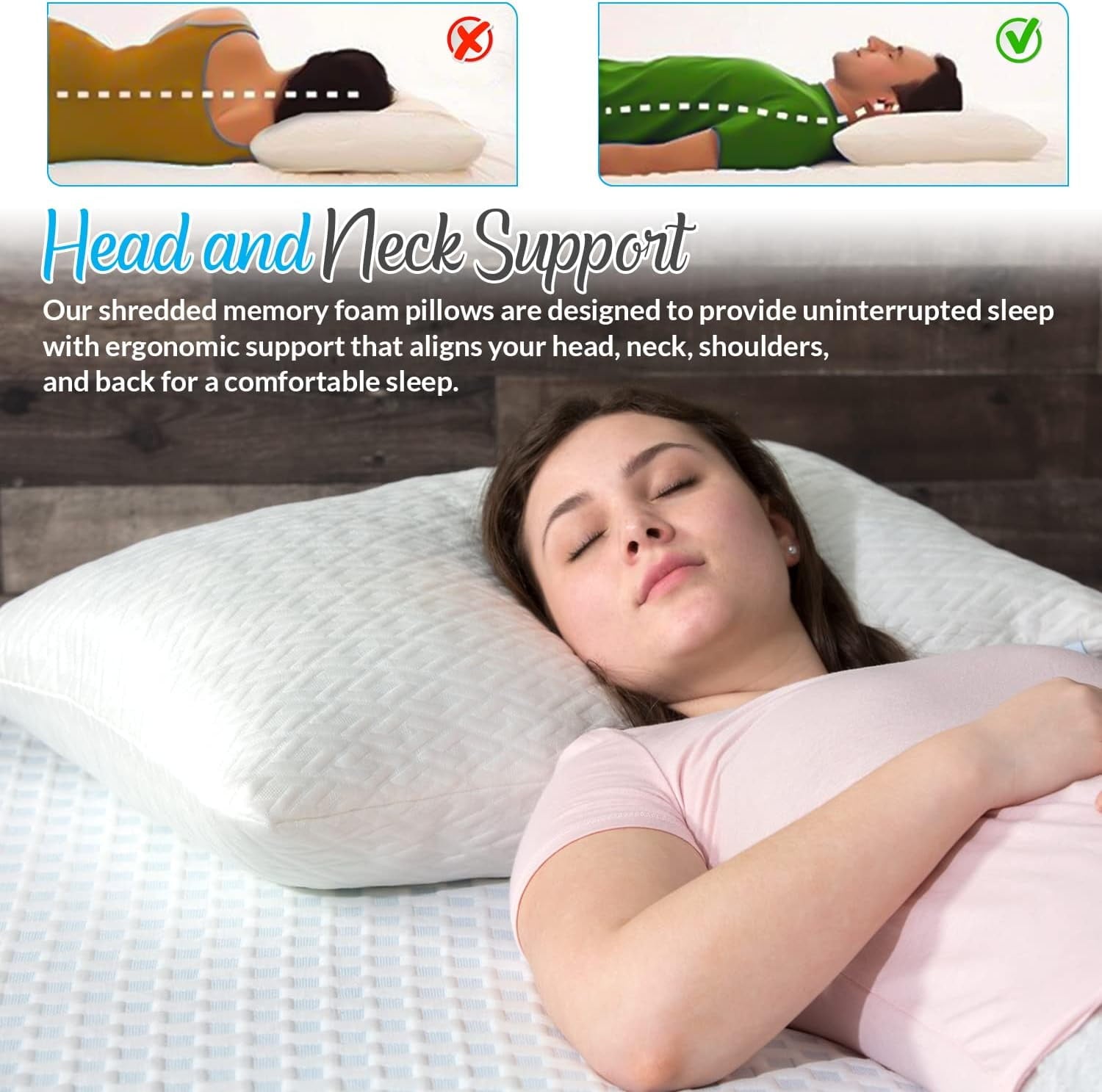 Decorative Plump King Size Bamboo Pillow, Memory Foam Bed Pillows with Washable Pillowcases, King (1 Pack) - Hotel Quality Plush Sleeping Pillows Detail