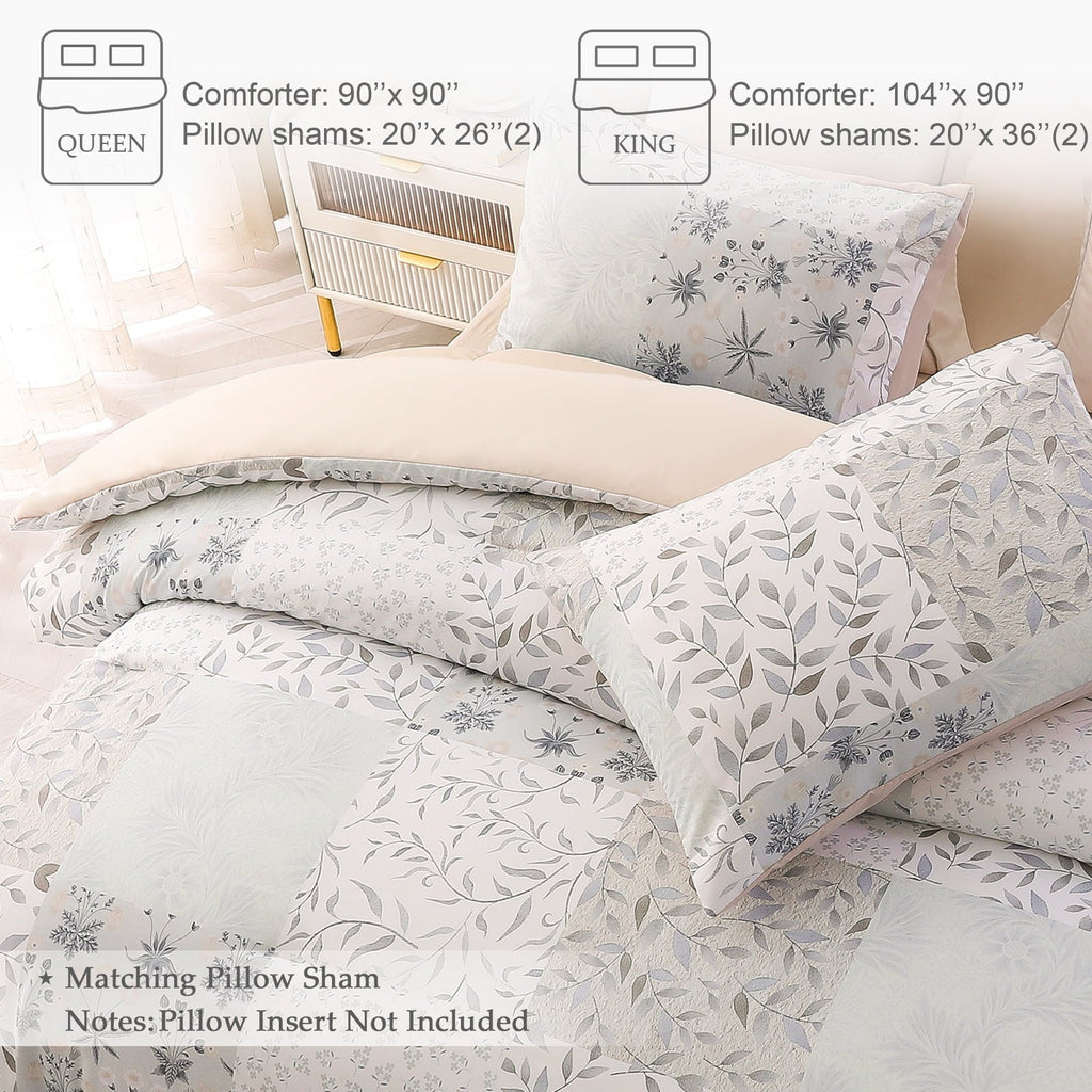 All-Season 3-Piece Patchwork King Size Comforter Set, Microfiber Bedding Down Alternative Comforter for All Seasons with 2 Pillo... - Cloud-Like Soft Lightweight Bed Comforter Detail