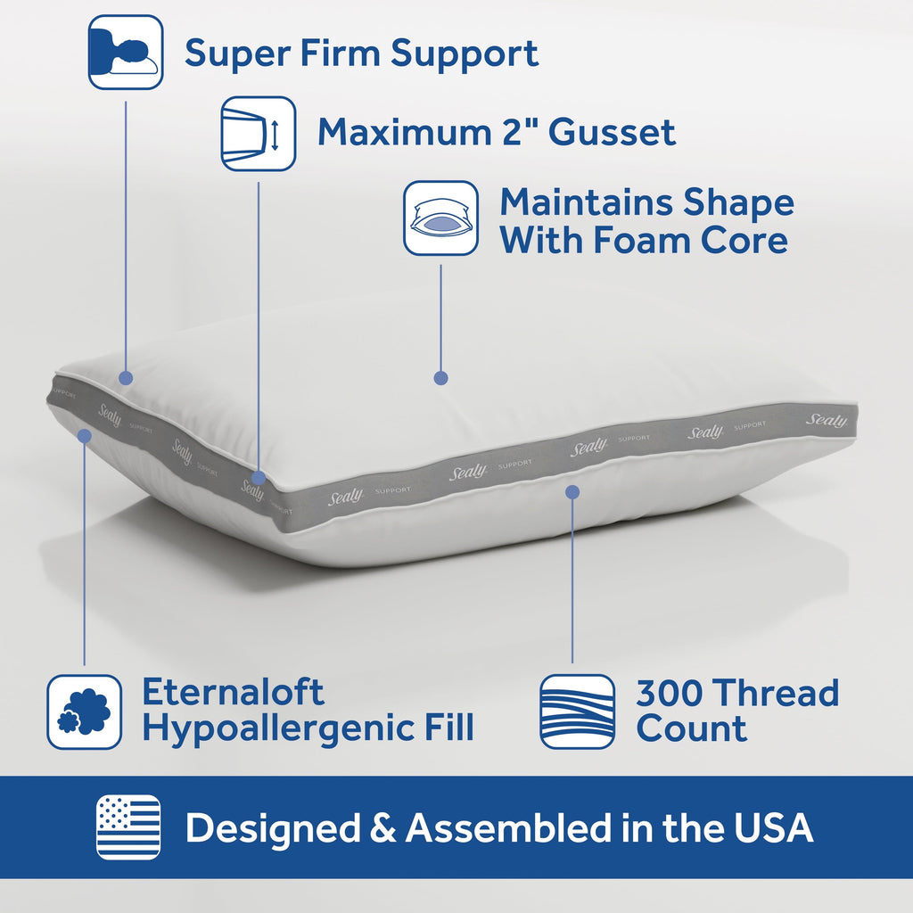 Ergonomic Memory Foam Extra Firm Support Foam Core Pillow 2pk, King - Orthopedic Shredded Foam Bed Pillow Set Detail