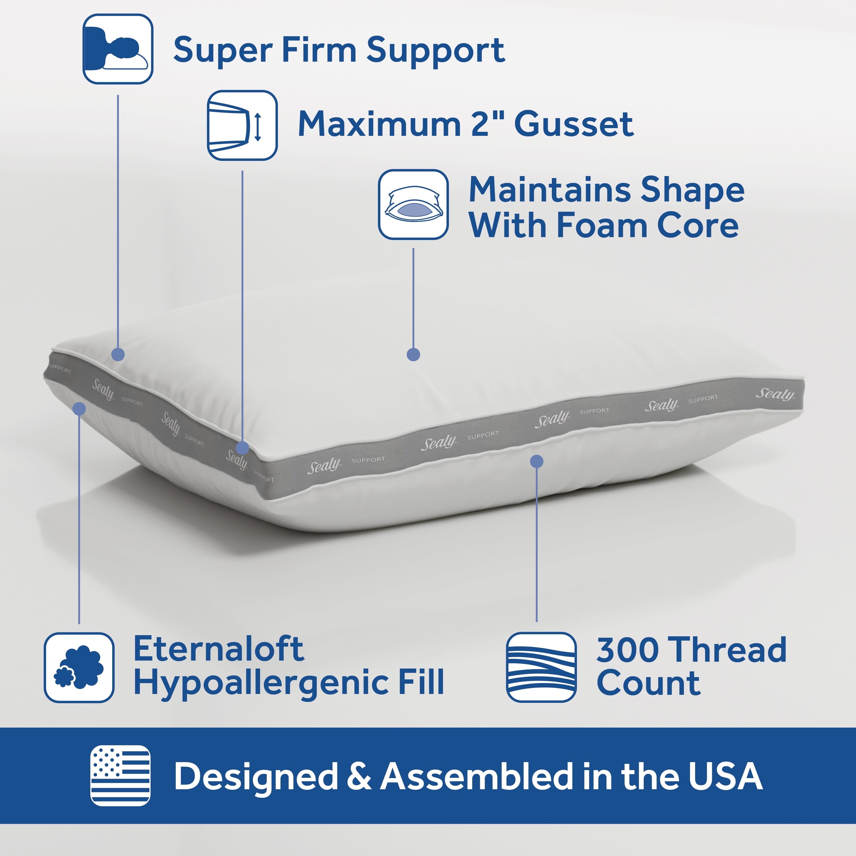 Ergonomic Memory Foam Extra Firm Support Foam Core Pillow 2pk, King - Orthopedic Shredded Foam Bed Pillow Set Detail