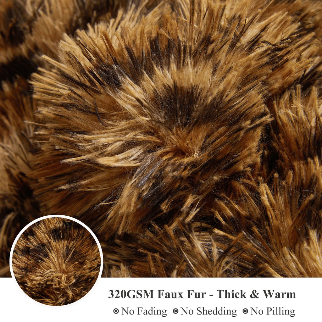 Decorative Knitted Luxury Faux Fur Leopard Print Throw, Soft 50x60 Cheetah Print Fluffy Blanket, Shaggy Plush Decorative Couch Throw, Cu... - Cozy Fleece Throw Blanket for Couch & Bed Detail