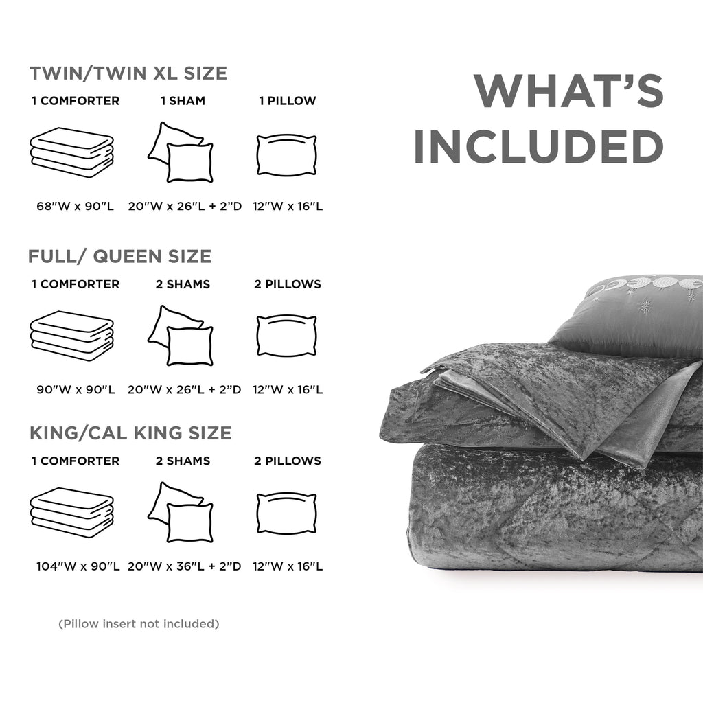 All-Season King/Cal King Size Comforter Sets, Velvet Bedding Comforter Set for All Seasons, Grey Bedding Set with Decor Pillow, ... - Luxurious Quilted Duvet Cover Set Detail
