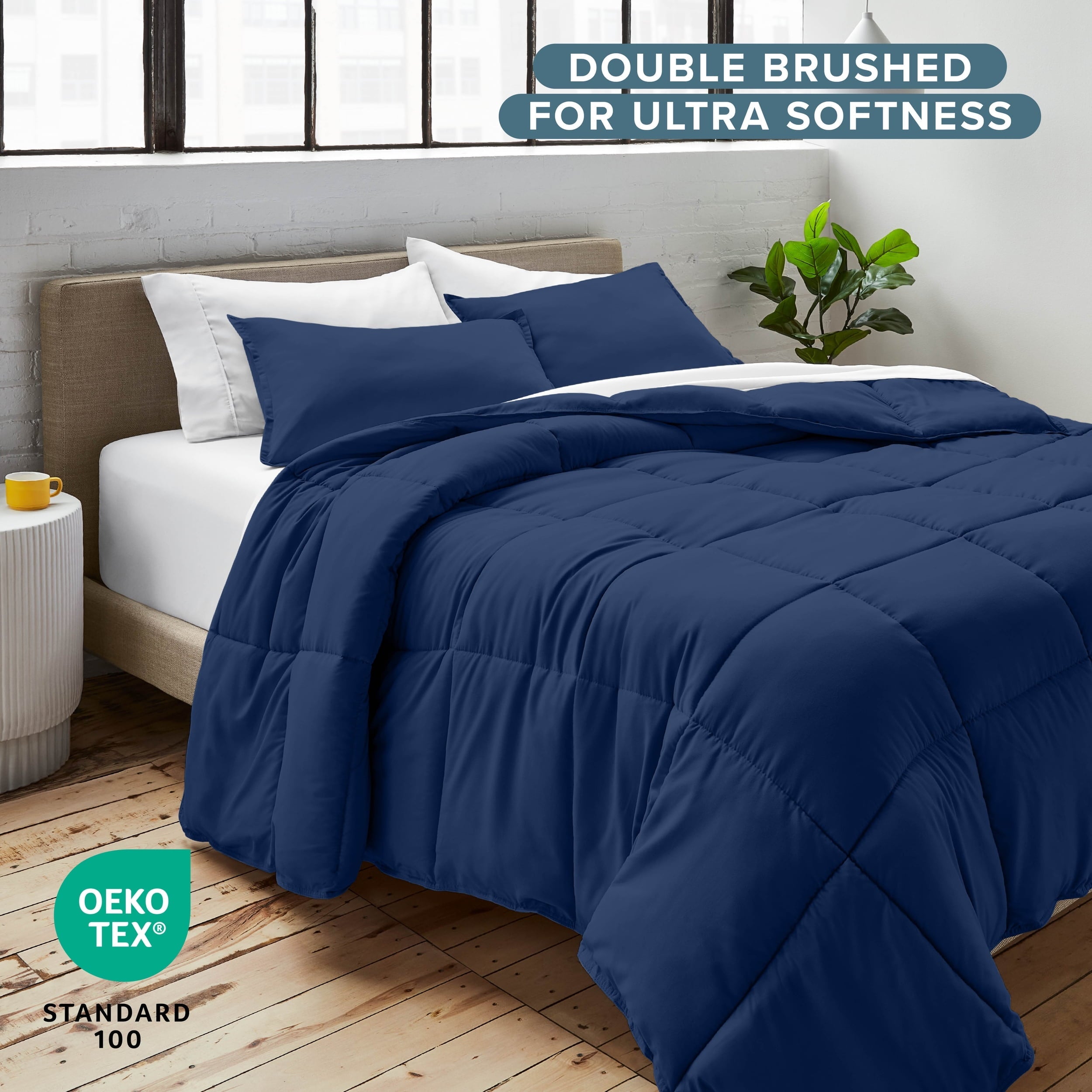 Hypoallergenic Cloud Down Alternative Comforter Set - 3-Pieces - All Seasons - Queen, Dark Blue - Cloud-Like Soft Lightweight Bed Comforter Detail