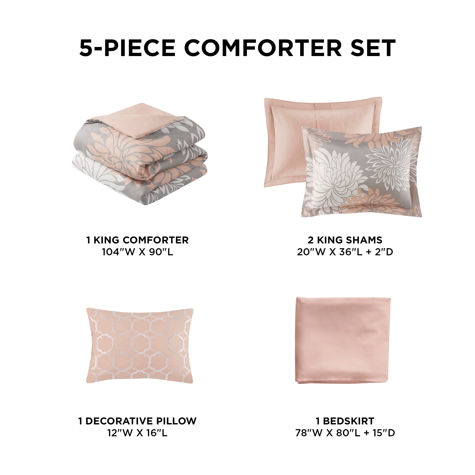 Fluffy Down Alternative King Size Comforter Set, 5-Piece Floral Bedding Set for All Season, Blush Comforter Set King with Bed Skirt - All-Season Down Alternative Comforter Insert Detail