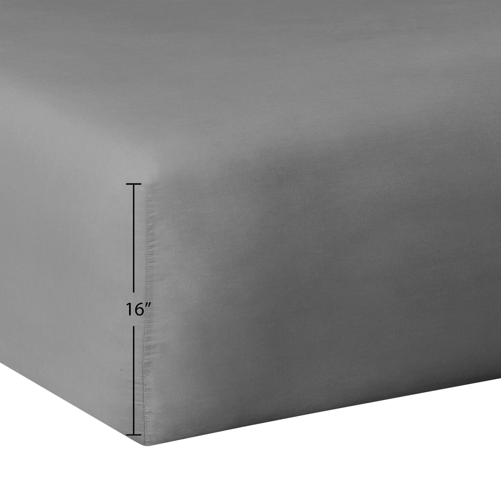 Wrinkle-Resistant Easy Care 300 Thread Count Solid Soothing-Gray CVC Cotton Blend Fitted Sheet, King (Adult) - Luxury Bed Sheet Set with Deep Pockets Detail