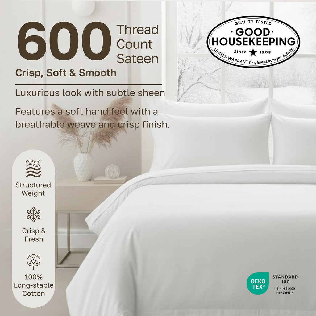 Ultra-Soft 100% Cotton Queen Sheets Set - 600 Thread Count 100% Cotton Sheets Queen, Sateen Deep Pocket Adult/Teen 4 Piece Bed Sh - Cooling Hotel Quality Bedding Sheets and Pillowcases Detail