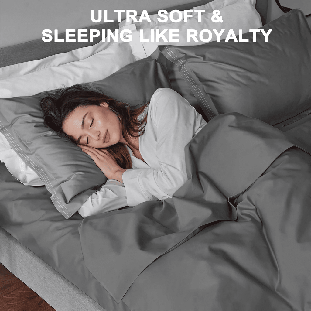 Premium Egyptian Cotton 4 Piece Bed Sheet Set, Queen Size Upgraded Cooling Deep Pocket Comfy Breathable Hotel Luxury Bedding, Extra Soft Wrin... - Breathable Egyptian Cotton Flat & Fitted Sheets Detail