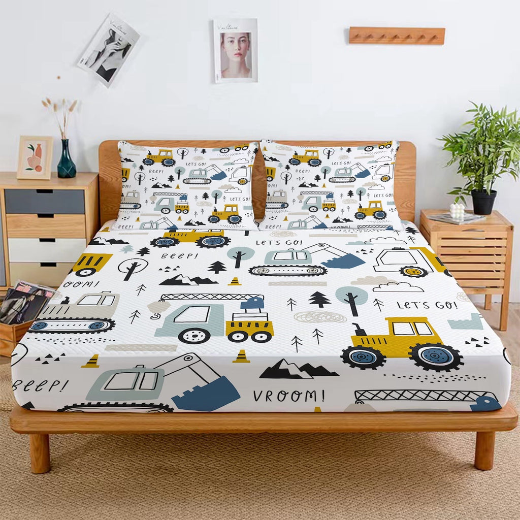 Ultra-Soft Cartoon Excavator Sheet Set for Kids Boys Truck Construction Bedding Set Engineering Vehicle Bed Sheet Sets with 1 Fi... - Luxury Bed Sheet Set with Deep Pockets Detail
