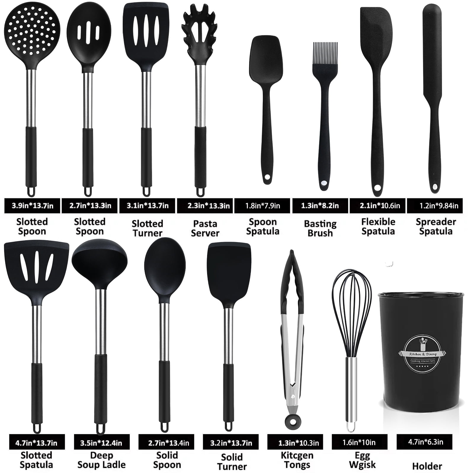 Durable Steel Silicone Cooking Utensils Set, 26 Pcs, Heat Resistant Kitchen Utensils Set, Black - High-Precision Culinary Tool for Baking & Cooking Detail