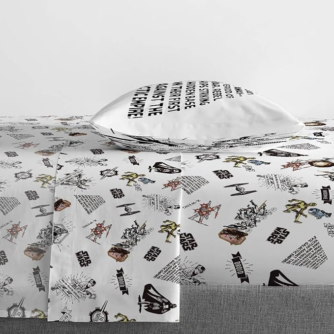 Ultra-Soft T-Shirt Comic 3 Piece Twin Size Bed Sheets Set - Disney Space Theme Bedding - Premium Ultra-Soft Pillowcase Pair for Sleeping Detail