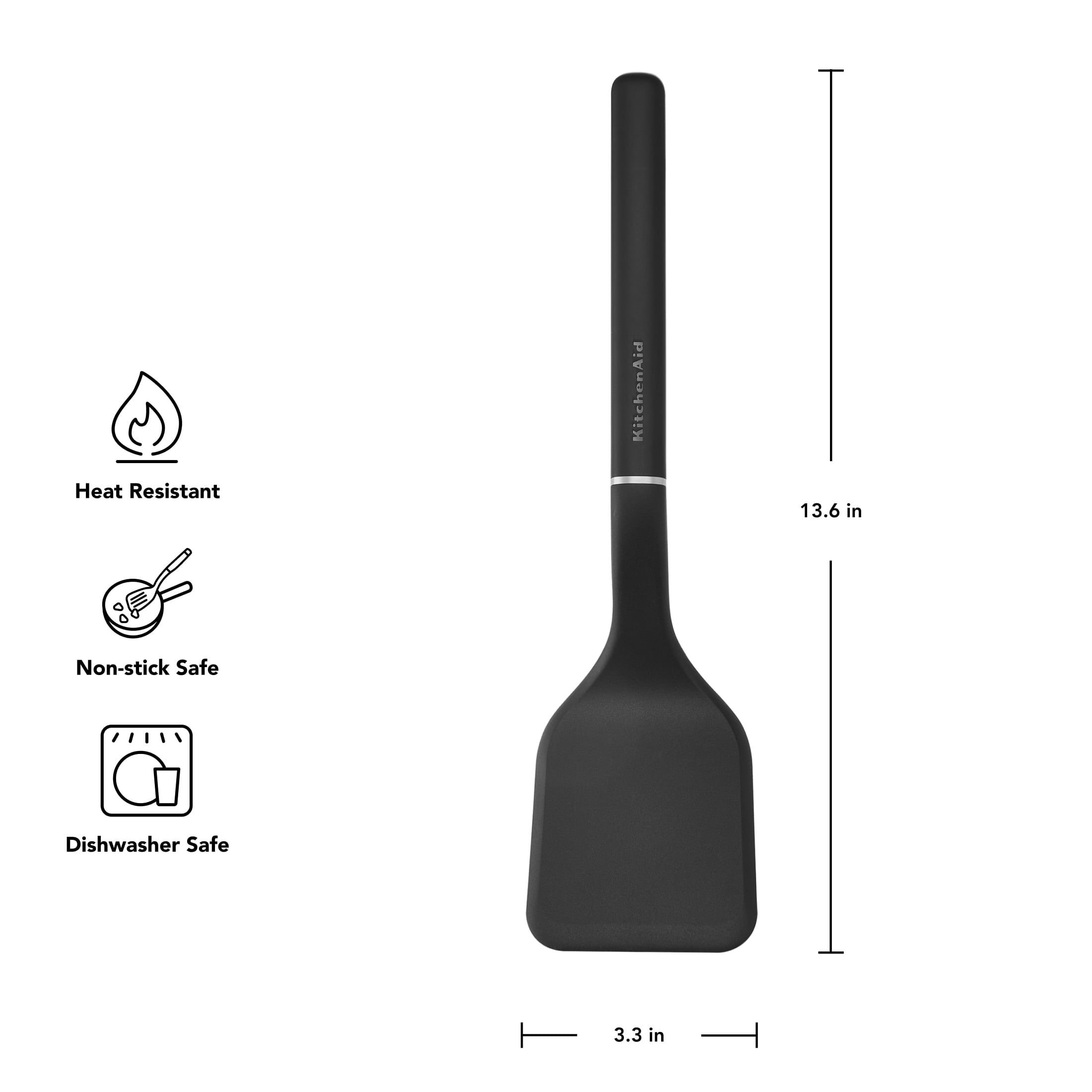 Seamless One-Piece 3-Piece Cooking Utensils Set with Ergonomic Handles, Black - Premium Stainless Steel Cooking Utensil for Non-Stick Pots Detail
