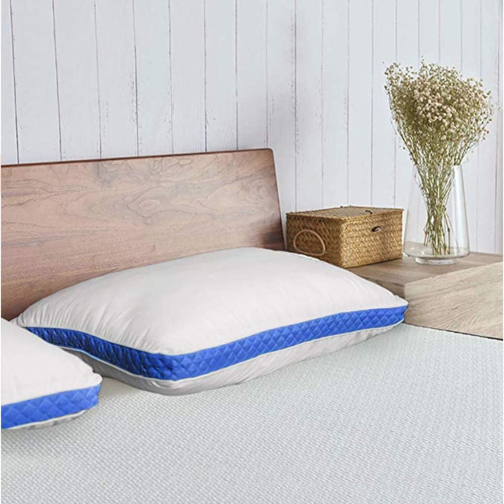 Hotel Collection Gusseted Quilted King Size Bed Pillows Set of 2, Blue Bed Pillows for Side Sleepers and Back Sleepers - Ergonomic Memory Foam Pillow for Neck Pain Support Detail