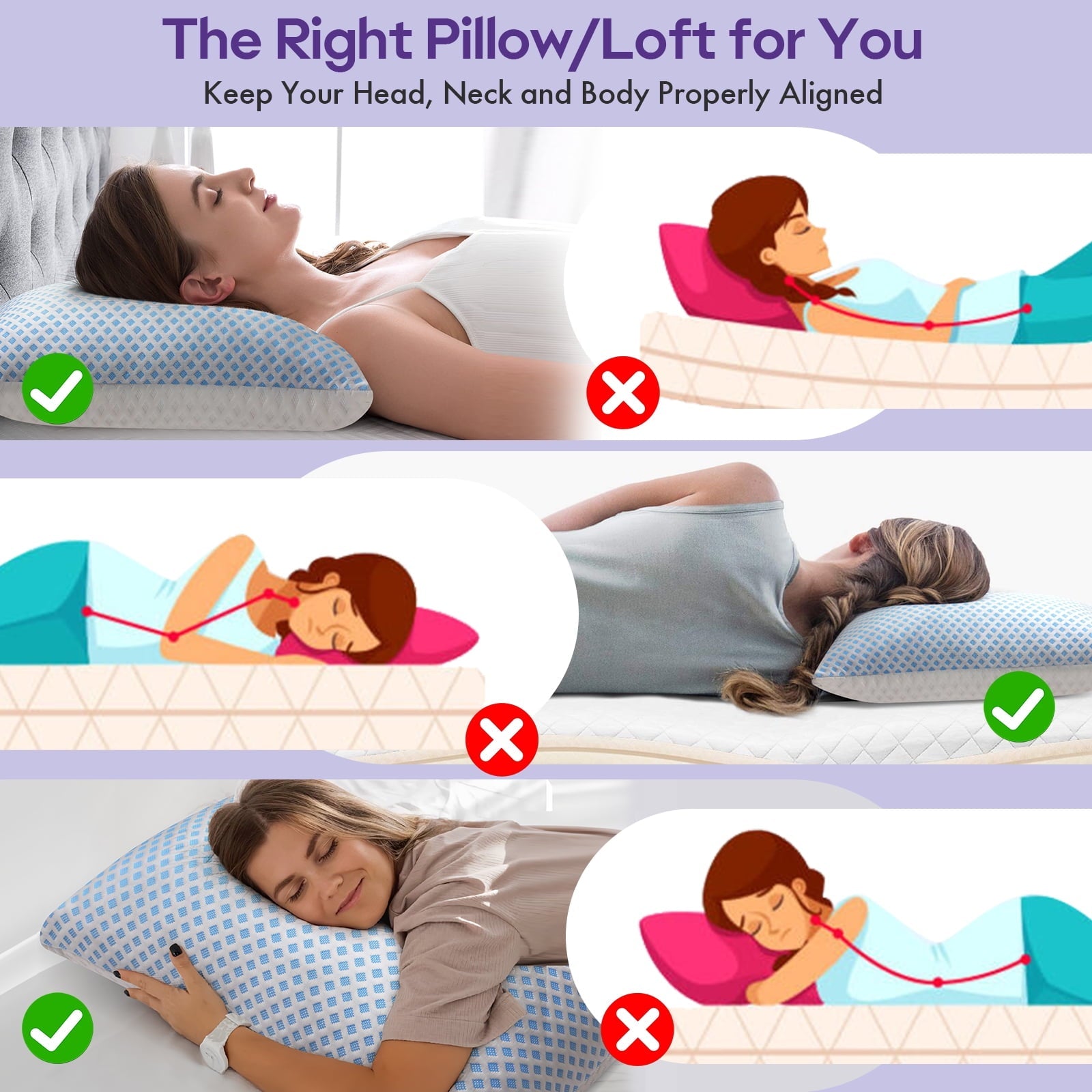 Orthopedic Support Cooling Pillows for Bed Sleeping Shredded Memory Foam Pillows Queen Size Set of 2 Pack 20 x 30 inches - Ergonomic Memory Foam Pillow for Neck Pain Support Detail