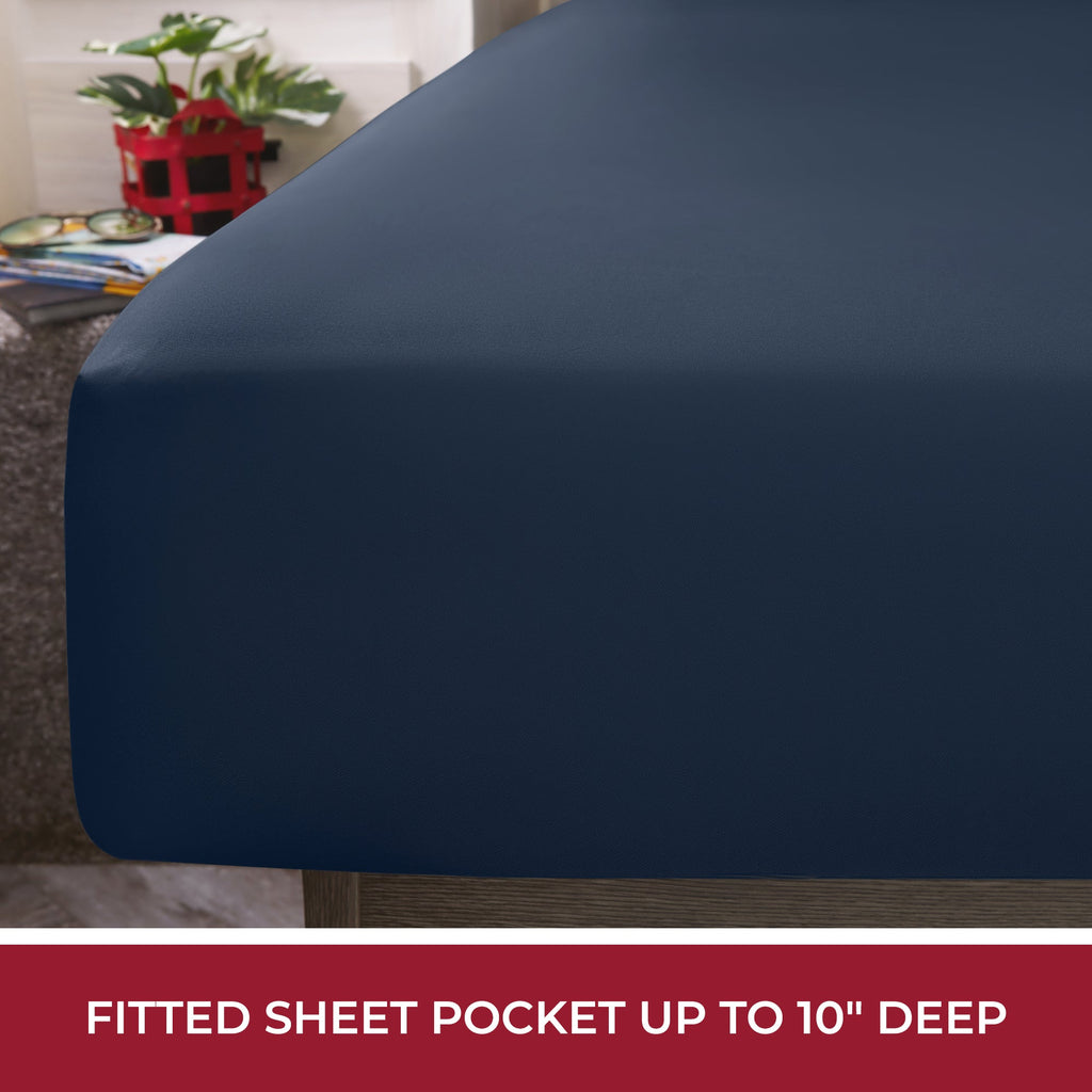 Cooling Sateen RV Sheets Queen Size Bed Set, Microfiber RV Bunk Bed Sheets, Short Queen, Navy Blue - Cooling Hotel Quality Bedding Sheets and Pillowcases Detail