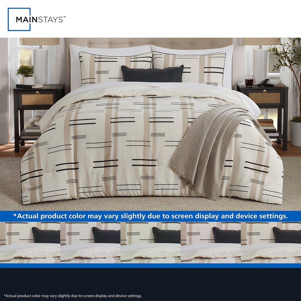 Fluffy Down Alternative Full/Queen Comforter Set, All-Season, 5-Piece, Tan Modern - All-Season Down Alternative Comforter Insert Detail
