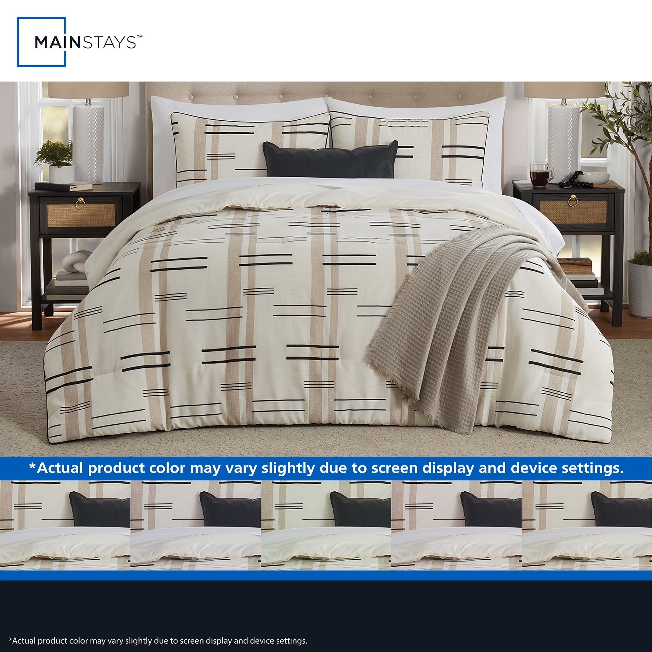 Fluffy Down Alternative Full/Queen Comforter Set, All-Season, 5-Piece, Tan Modern - All-Season Down Alternative Comforter Insert Detail
