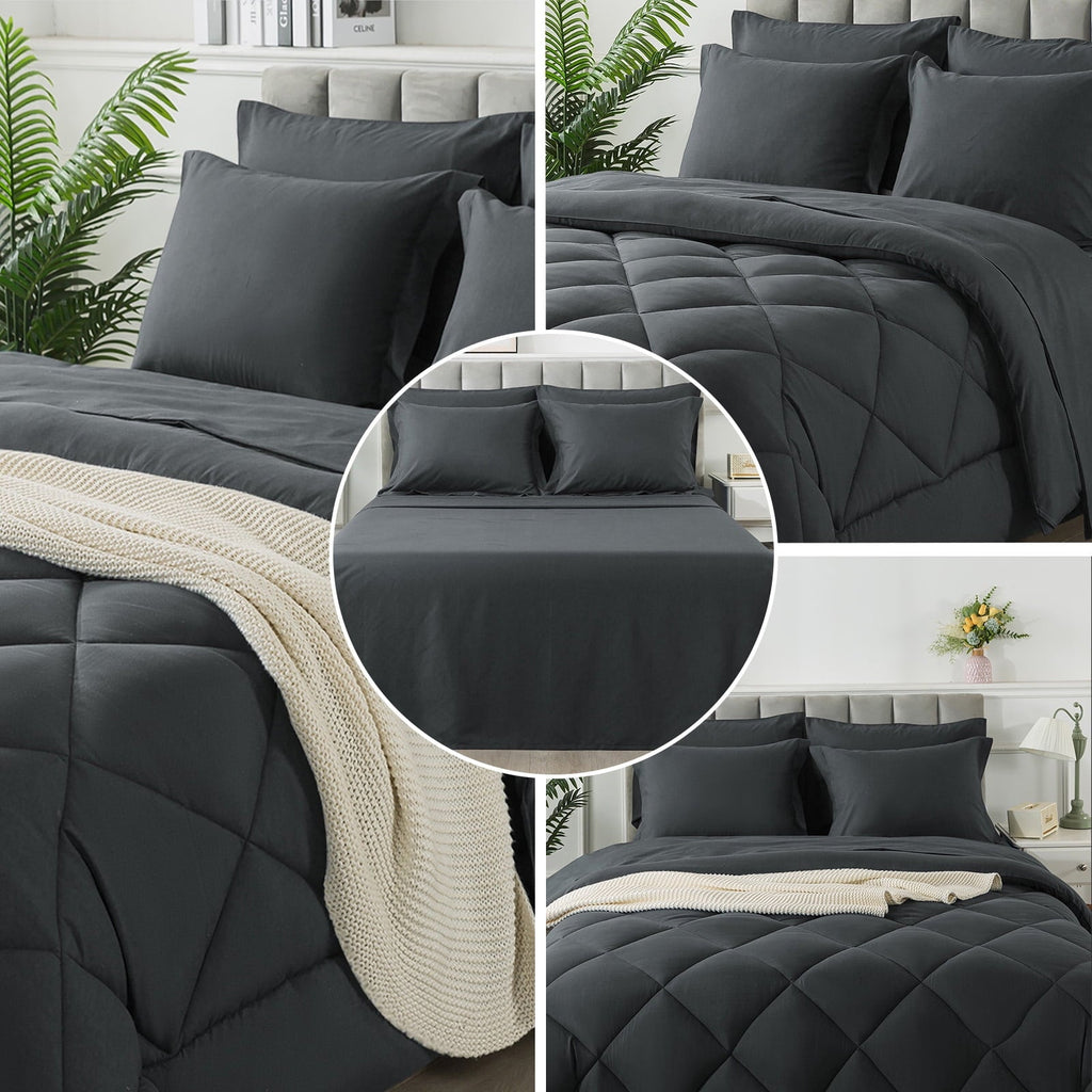 Hypoallergenic Cloud Queen Bed in a Bag Comforter Set with 7 Pieces - Dark Gray All Season Bedding Sets with Comforter, Pillow Shams, Flat... - Cloud-Like Soft Lightweight Bed Comforter Detail
