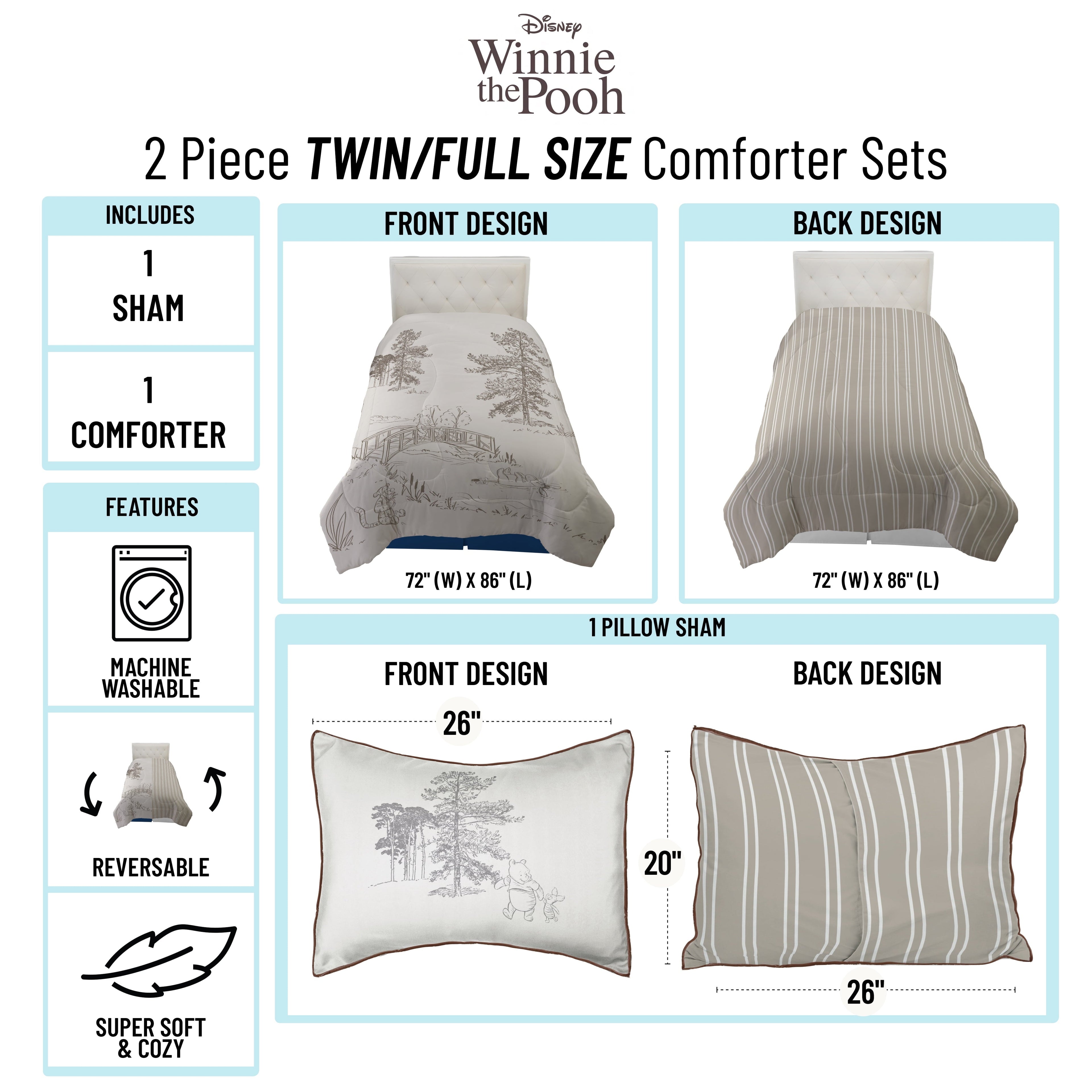 Luxurious Quilted Kids 2 Piece Khaki Comforter and Sham Bedding Set, Twin/Full - Cloud-Like Soft Lightweight Bed Comforter Detail