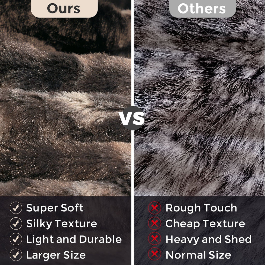 Super Soft Flannel Faux Rabbit Fur Throw Blanket- 50x60 inches, Soft Fluffy Cozy Warm Fuzzy Machine Washable, Durable Blanket for Couch ... - Super Soft Reversible Sherpa Flannel Blanket Detail