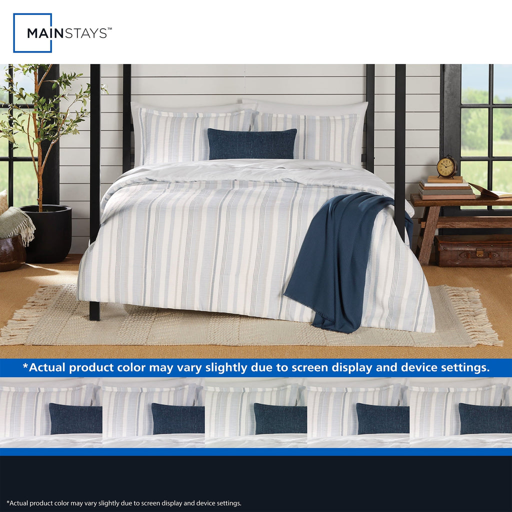 Hypoallergenic Cloud Full/Queen Comforter Set, All-Season, 5-Piece, Blue Yarn Dyed Stripe - Luxurious Quilted Duvet Cover Set Detail