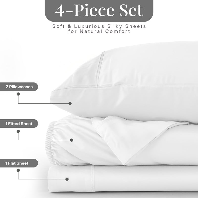 Breathable Luxury Lux Decor 100% Organic Viscose - 4 Piece Ultra-Soft Luxury Cooling Bed Sheets, 16" Deep Pocket, Breathable & Hypoalle... - Luxury Bed Sheet Set with Deep Pockets Detail