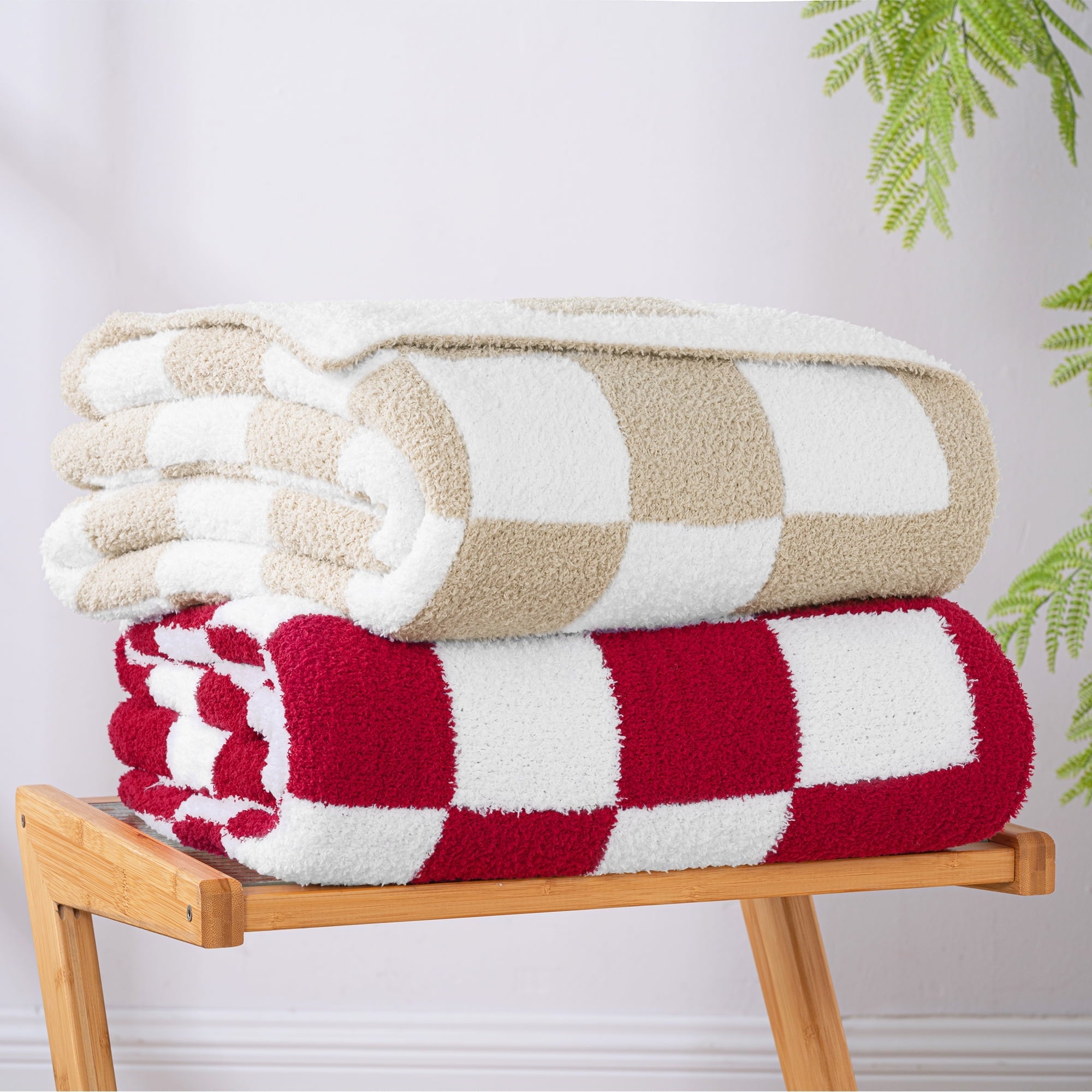 Cozy Fleece Checkered Knit Throw Blanket, Ultra Soft Cozy Fluffy Checkerboard Blankets, Lightweight Fuzzy Plush Throw for Couch a... - Luxury Knitted Decorative Throw Blanket with Fringes Detail