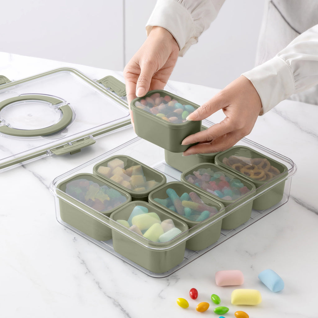 Whimsical Doughnut 8-Compartment Snackle Box, Charcuterie and Snack Container, Divided Serving Tray with Lids and Handle, Dishwasher Saf... - Squishy Dohnut Sweet Treat Shaped Stress Toy Detail