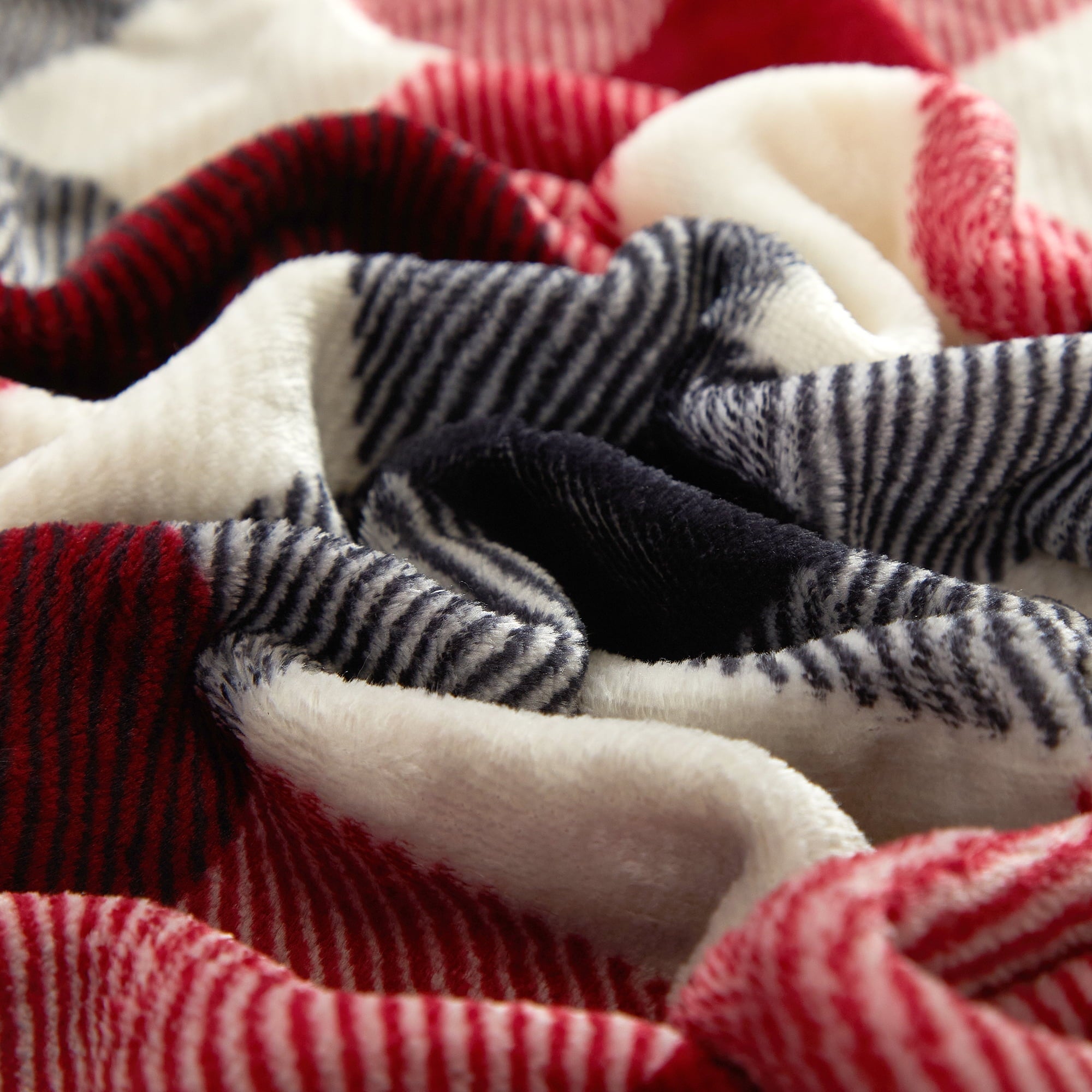 Reversible Sherpa Cozy Plush Throw Blanket, Red Plaid 50" x 60" All Ages - Super Soft Reversible Sherpa Flannel Blanket Detail