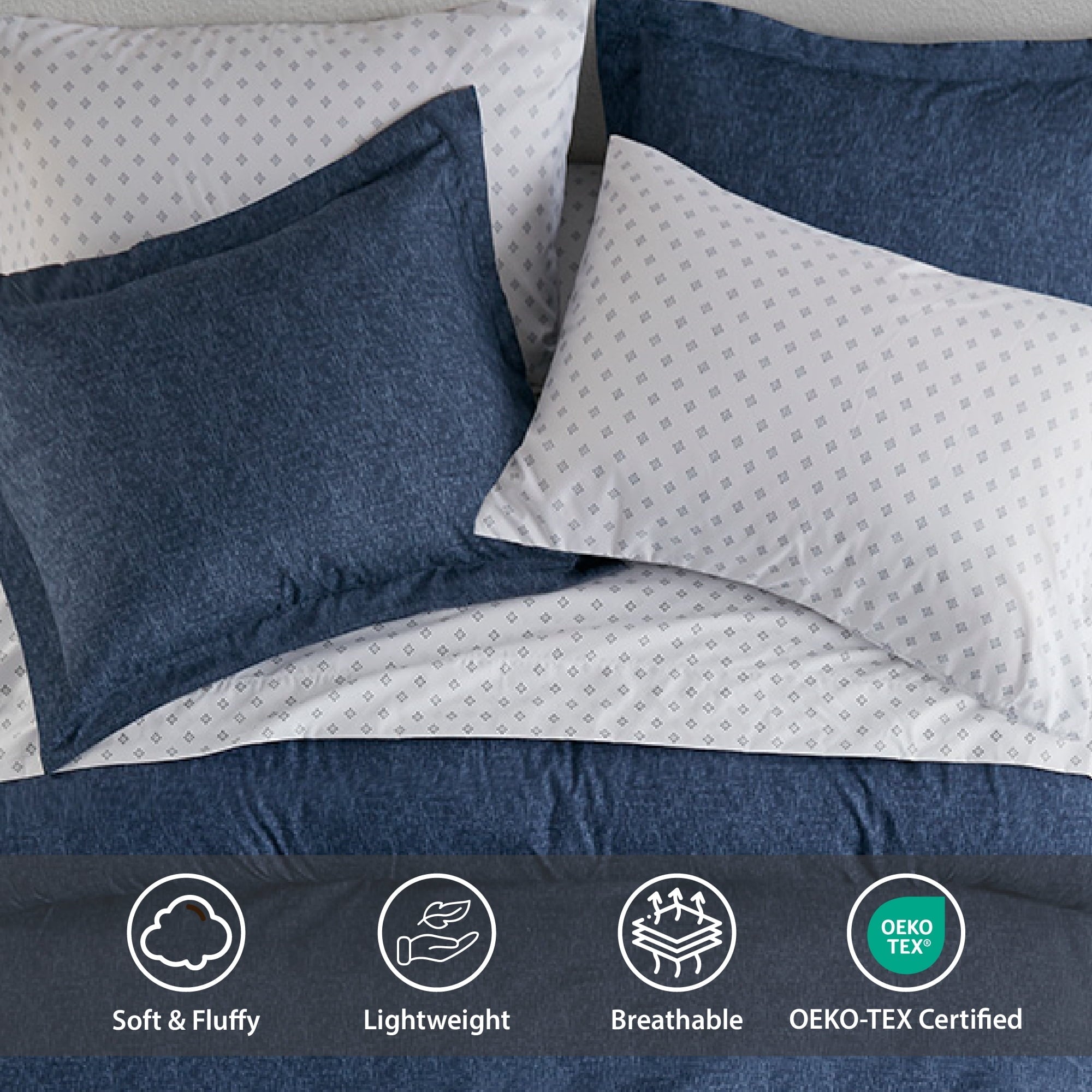 Luxurious Quilted Queen Size Comforter Set, 7-Piece Reversible Bed in a Bag with Sheets, Navy - Luxurious Quilted Duvet Cover Set Detail