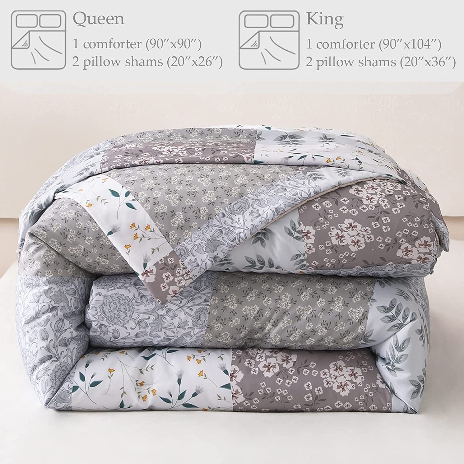 Fluffy Down Alternative 3-Piece Queen Comforter Set, Soft Reversible Bedding Comforter Sets, Patchwork Printed Down Alternative Comforter Duv... - All-Season Down Alternative Comforter Insert Detail