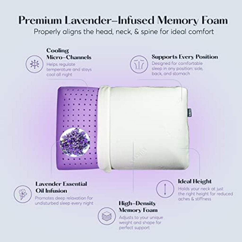 Decorative Plump Plush Zen Bed Pillow, Lavender Scented Cooling Adaptive Memory Foam Queen - Hotel Quality Plush Sleeping Pillows Detail