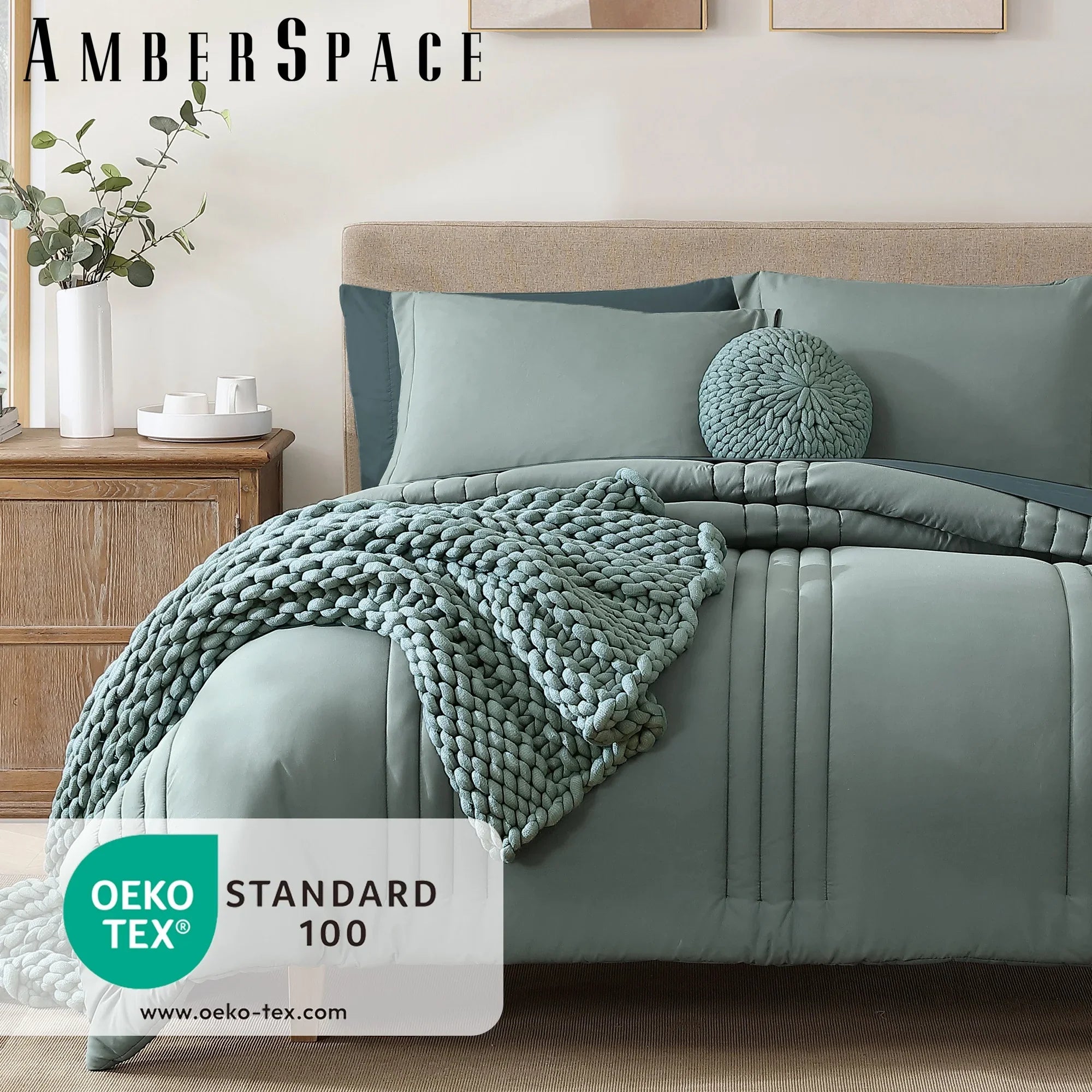 Luxurious Quilted 7-piece Bed in a Bag Comforter Set with Sheets,Sage Green,Full - Hypoallergenic Ultra-Fluffy Quilt for Winter Detail